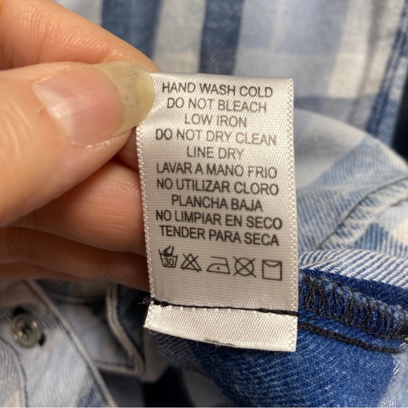 Staccato women's Large Button Down Blouse Blue plaid button Inverted Fabric - Picture 7 of 13